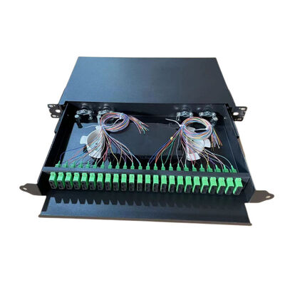 Tableau de connexions optique optique de fibre de 19 de pouce de noir de support tiroirs de bâti pour le câblage de réseau