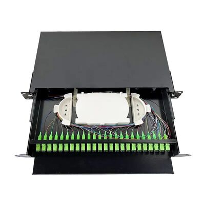 Tableau de connexions optique optique de fibre de 19 de pouce de noir de support tiroirs de bâti pour le câblage de réseau